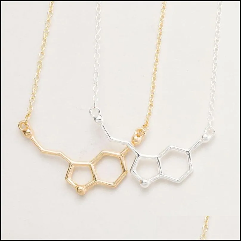 creative chemical molecule gold silver plate pendant necklace for women science teacher professor jewelry charm copper chain necklace