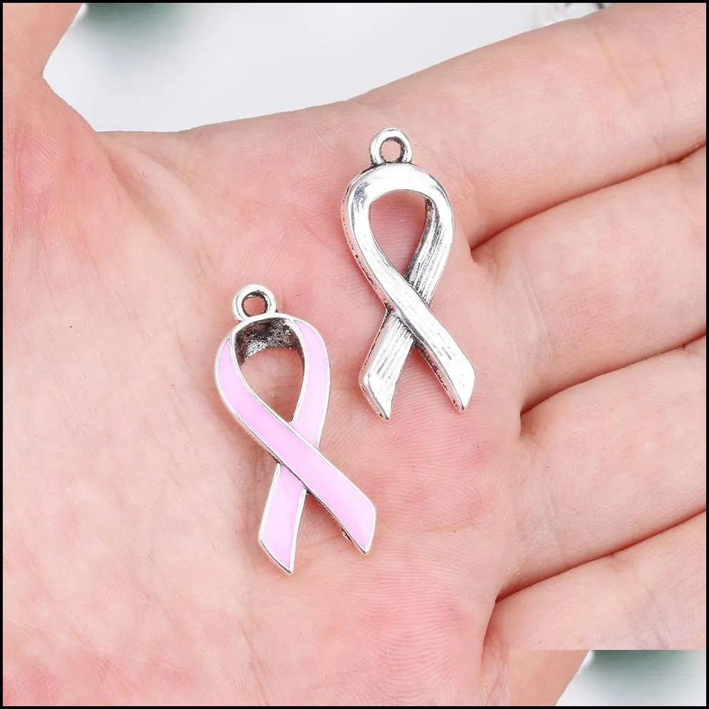  est pink bow knot breast cancer pendants hollow opening lockets charms fit neckalces bracelets fashion inspirational jewelry