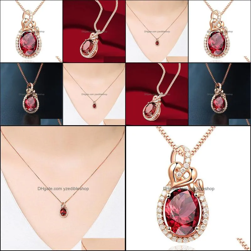 rose gold necklaces with round ruby zircon gemstone heart pendant necklace for women wedding gift jewelr yzedibleshop