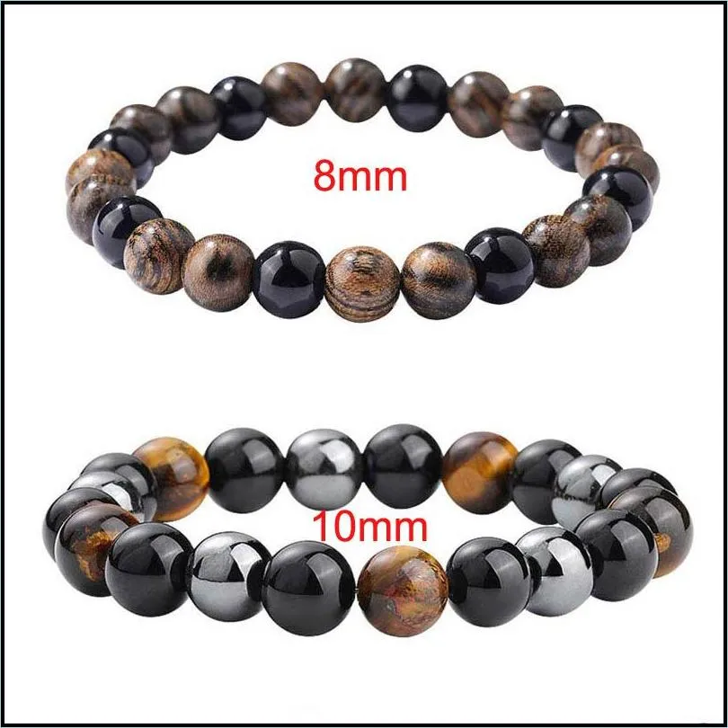8mm 10mm beads magnetic hematite black obsidian charm bracelets men tiger eye stone wood bead couple bracelet for women health balance healing jewelry