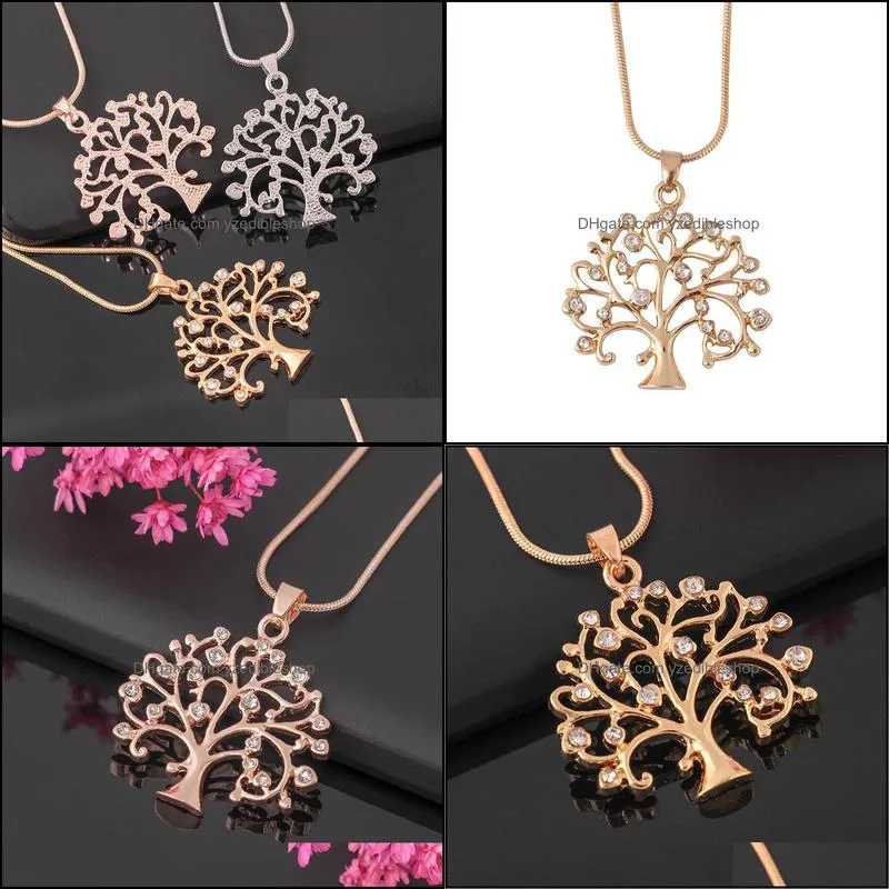 hip hop jewelry elegant crystal gold color statement necklaces long chain necklace tree of life pendant necklac yzedibleshop