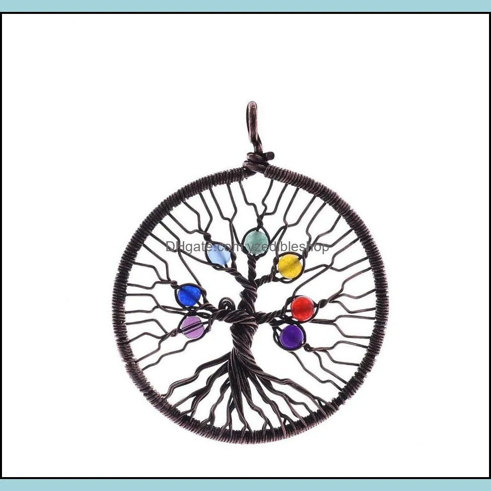 rainbow chakra tree of life quartz necklaces wisdom tree choker necklac yzedibleshop