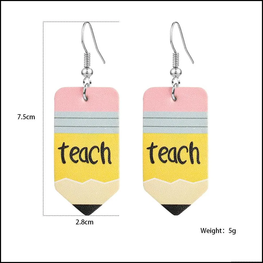 designer faux leather earrings math teacher pencil wate drop fashion printed dangle earrings hook ear party jewelry gift