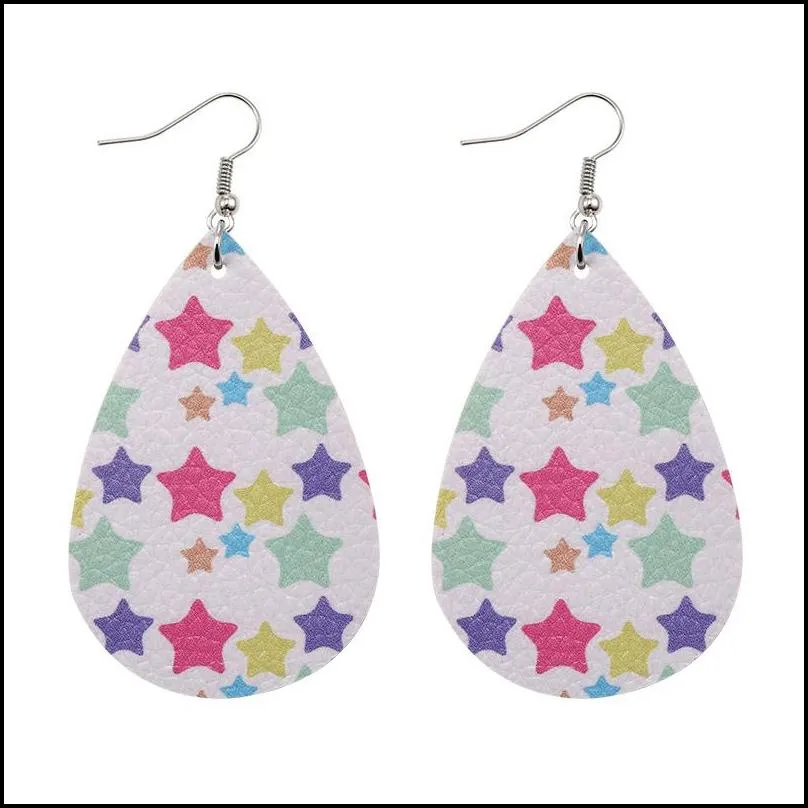 fashion rainbow leather earrings for women boho geometry plaid heart pattern water drop earrings star lattice teardrop earring jewelry