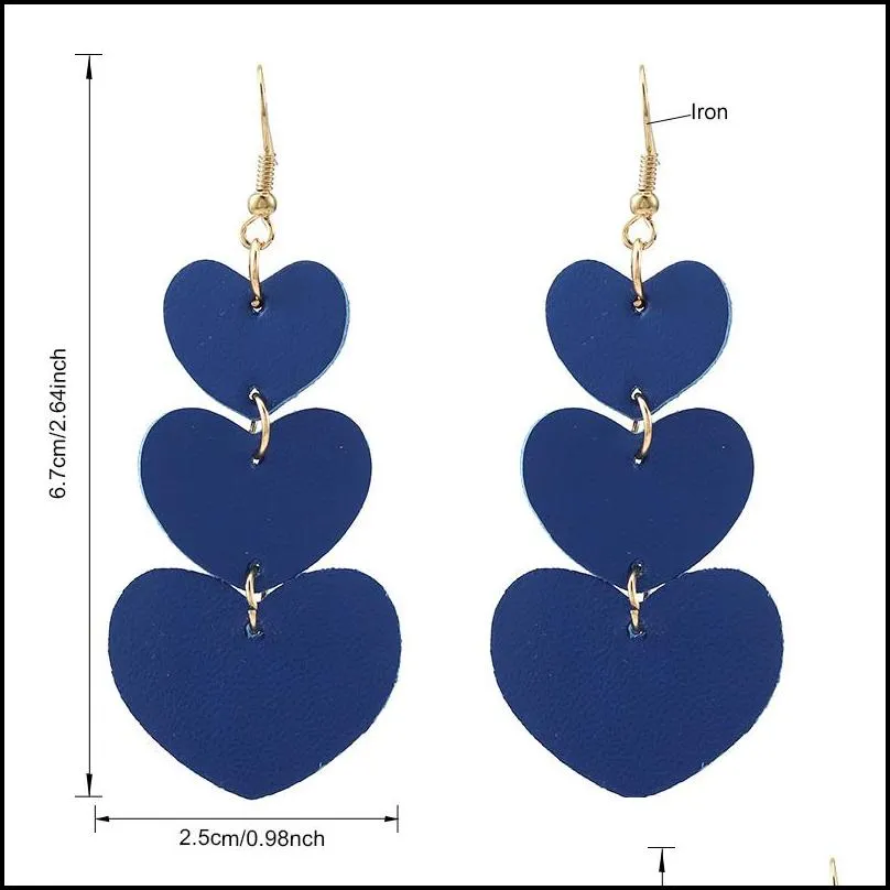  fashion designer twoside pu leather dangle earrings for women girl colorful heart charm lightweight long hook earring christmas