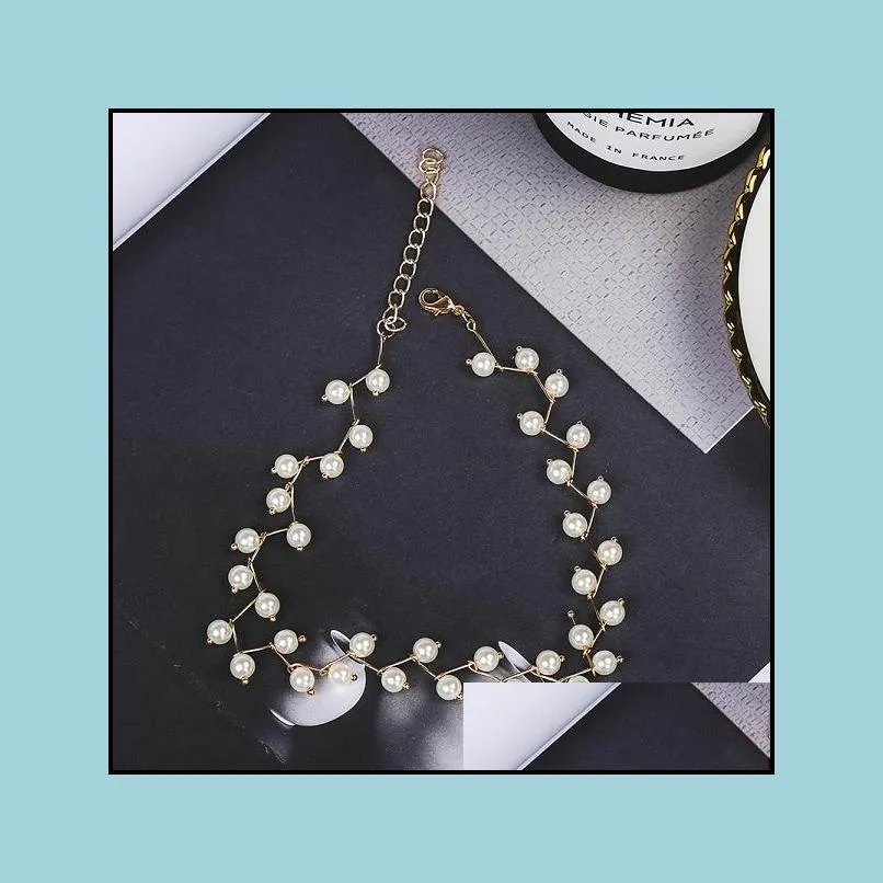 fashion clavicle chain pearl choker necklace for women korea style sliver gold collar neck strap elegant jewelry gift wholesale