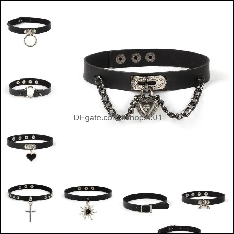  punk leather choker necklace for women teens girls rivet heart cross collar necklace rock fashion jewelry gifts 20220111 t2
