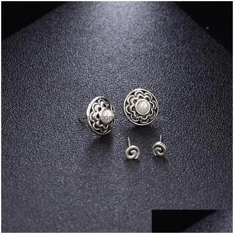 fashion jewelry vintage earrings set heart pearl flower pet paw cute stud earrings 7pairs/set