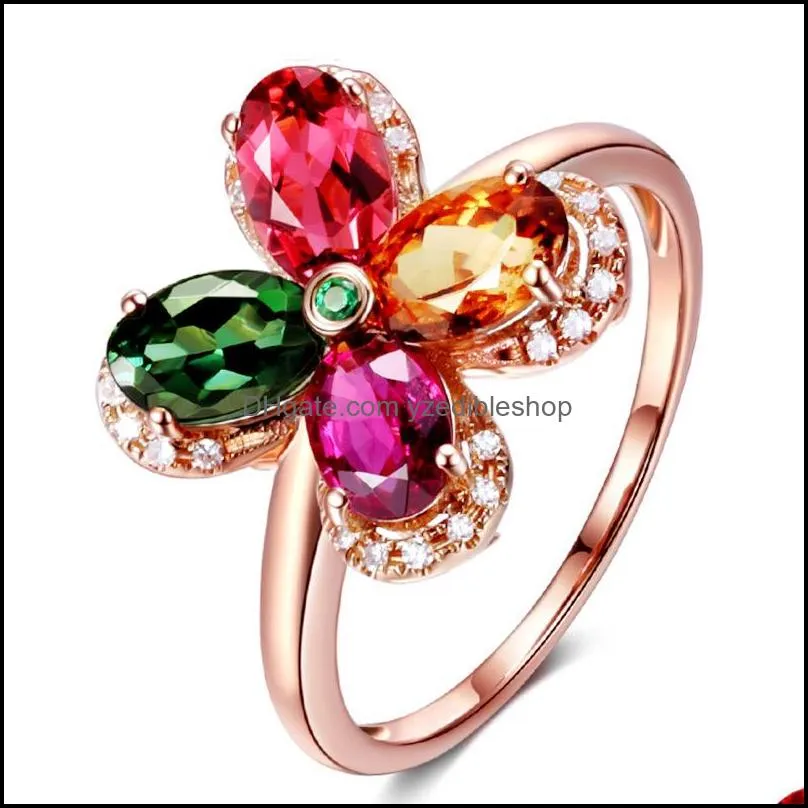 rose gold adjustable rings for women jewelry amethyst ruby gemstones crystals rings wholesale powder plant fourleaf clover ring