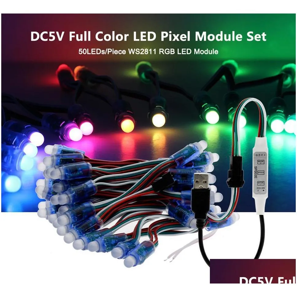 rgb led module ip68 waterproof dc5v full color led pixel module string point lights 50pixels/piece with 17key controller