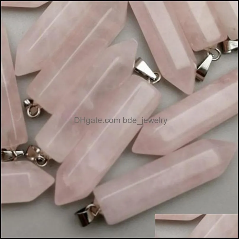 natural stone hexagon prism rose quartz pendants pink crystal pendants clear chakras gem stone fit earrings necklace making assorted