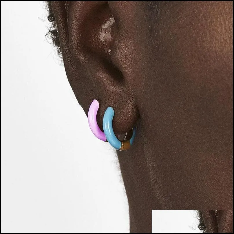  fashion simple round enameled ear cuffs earrings for women summer copper mini multicolor drop oil circle hoop earring jewelry