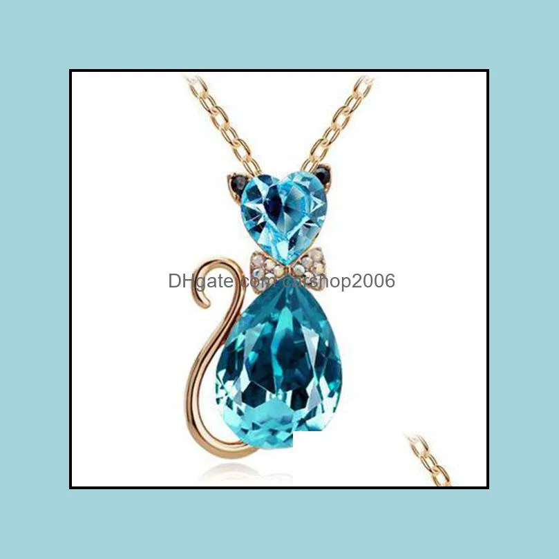 pretty crystal cat necklace women clavicle chain necklace cute cat pendant chain austrian crystal necklace carshop2006