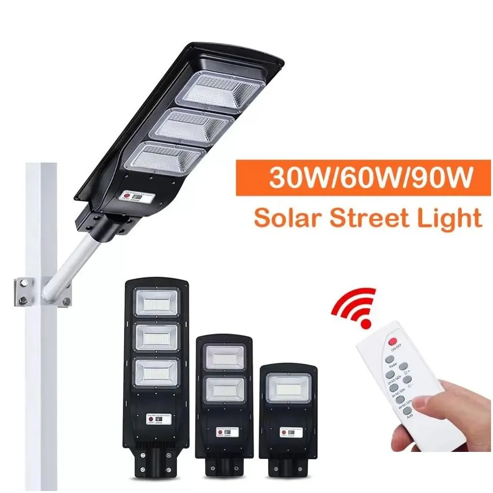 integrated led solar street lamp 30w 60w 90w radar motion sensor outdoor lighting timing and remote control ip67 waterproof garden wall