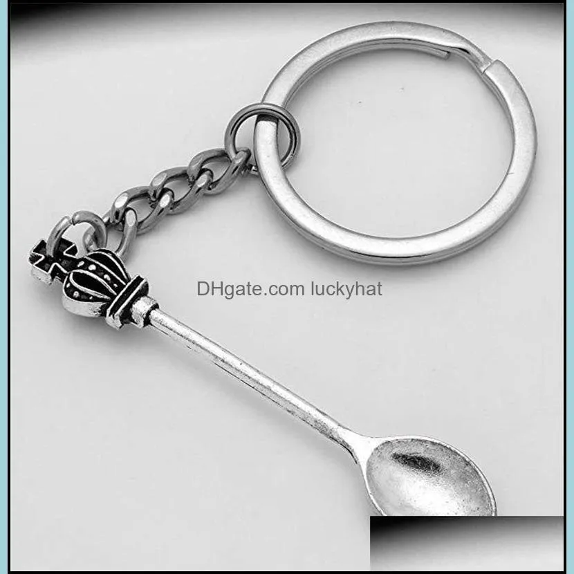 wonderland crown inspired mini tea spoon snuff key chains crown tea spoon keychain personality creative jewelry