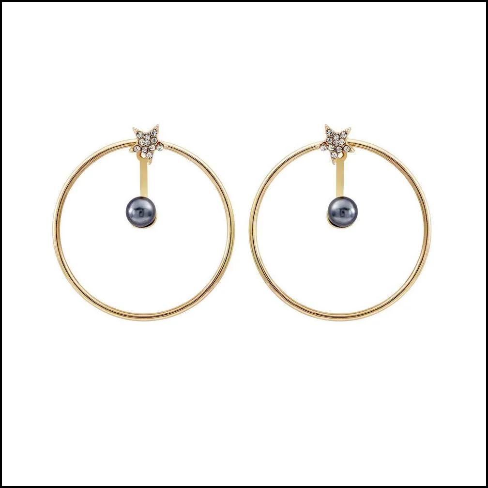 pearl large hoop cuff earrings for women simple diamond star gold big circle zinc alloy earrings jewelry gift