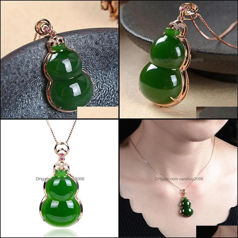 jade jasper gourd pendant necklace retro unique ancient gold craft charm womens silver jewelry vintage gold necklaces for women carshop2006