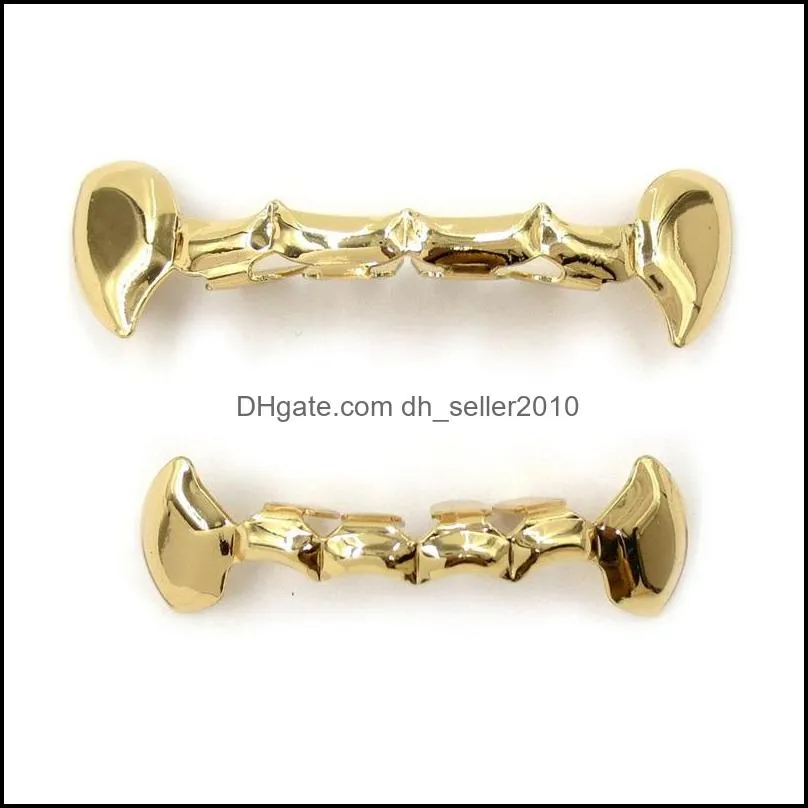 teeth braces jewelry fashion punk quality gold plated men women teeth grillz wholesale personality hip hop dental grills 2piece set 2178