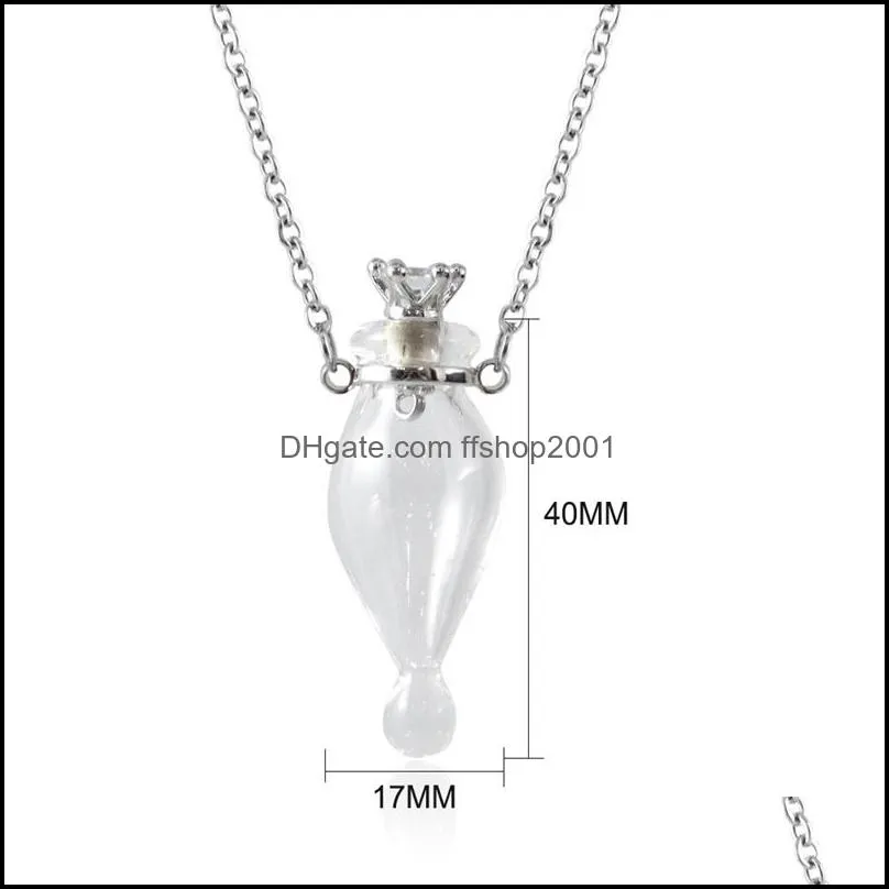 pendant necklaces water drop heart necklace make wishes openable  oil steel chain perfume glaze vial memorial jewelry 1811 t2