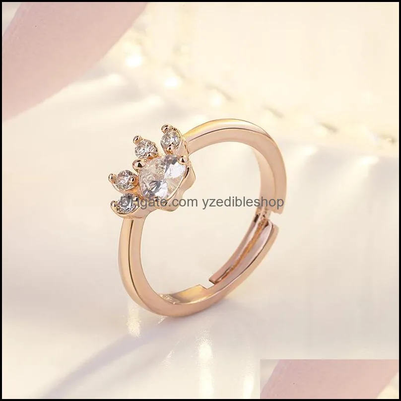 cute cat paw crystal ring elegant and cute cartoon design ring for ladies pink zirconium wedding jewelry ring yzedibleshop