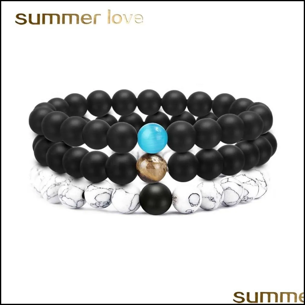  handemade matte black white onxy howlite beads bracelet for women man 8mm natural stone elastic bracelet trendy jewelry gift