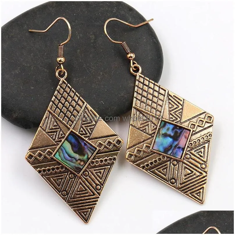 bohemian fashion jewelry womens vintage earrings abalone shell rhombus dangle earrings