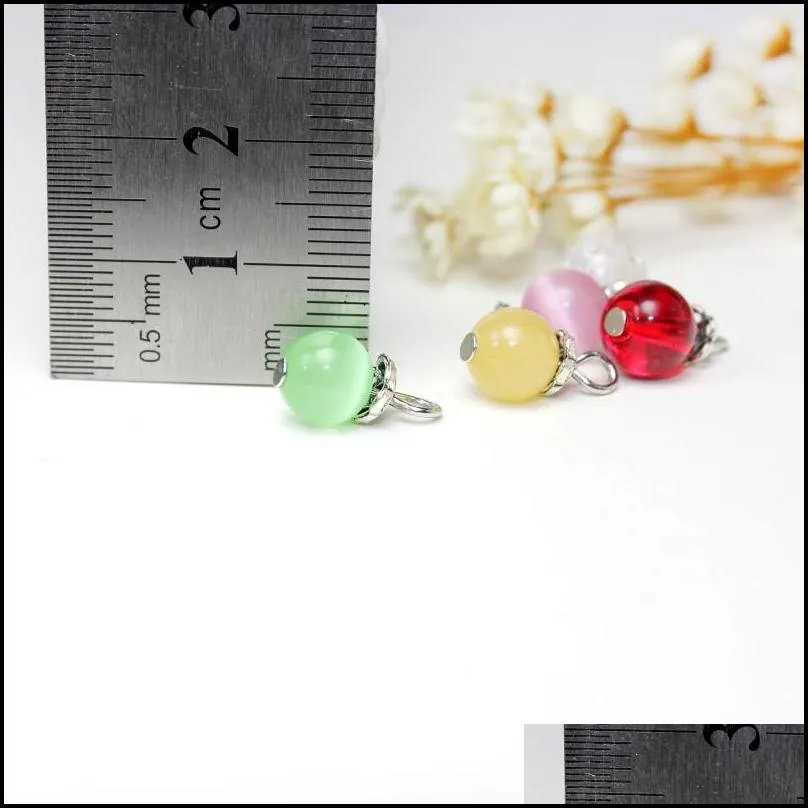 50pcs/lot 8mm natural stone beads charm pendants opal cat eye stone pendants for diy jewelry bangles bracelet necklace