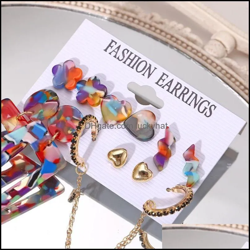 heart flower earring set plated gold acetate earrings moon cloud colorful women jewelry accessories