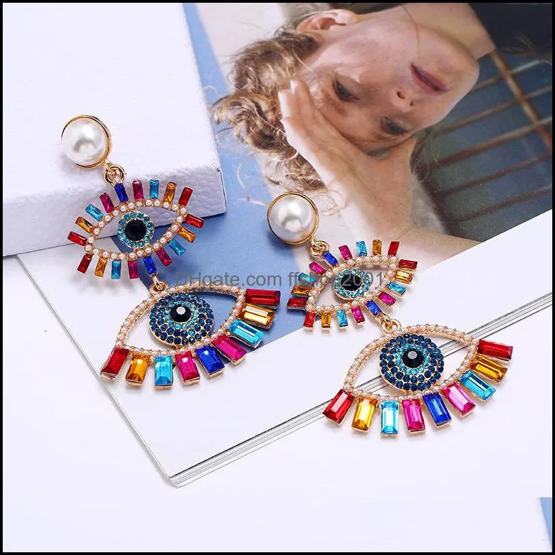 evil eyes earrings for women girls fashion designer crystal rhinestone pearl statement drop earring dangles wedding party jewelry 2188