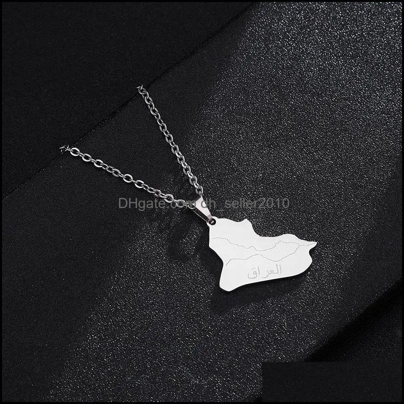 stainless steel necklace republic of iraq map personalized geometric clavicle chain woman pendant necklaces jewelry 20211223 t2