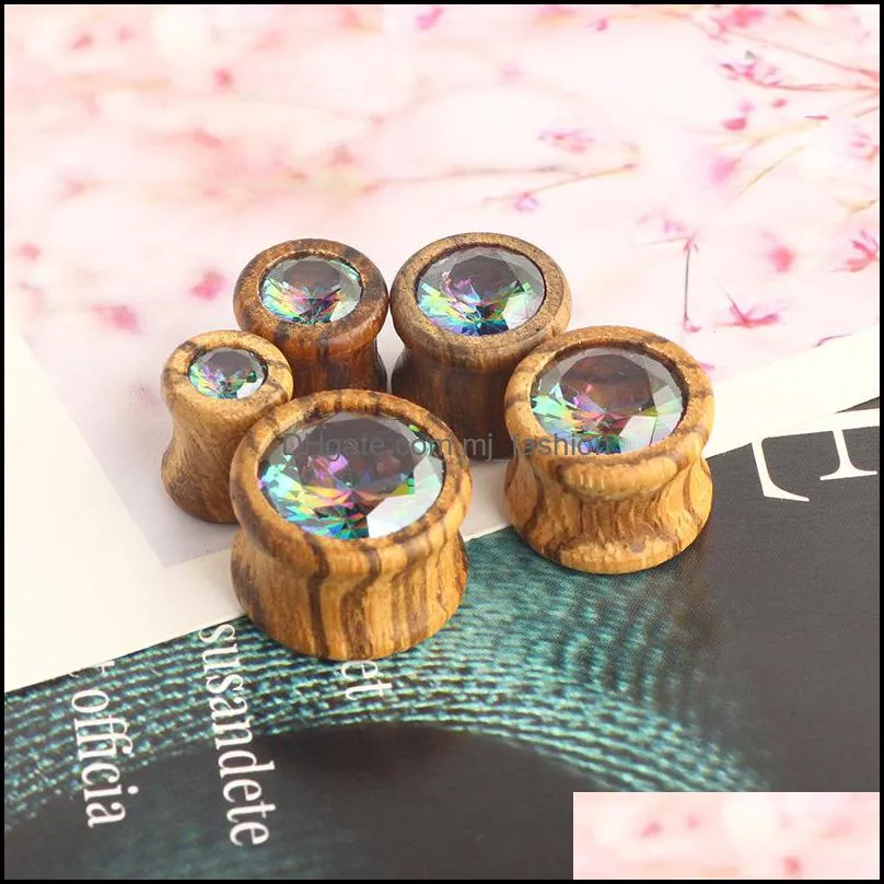  arrival crystal wood piercing gauges ear tunnel plugs body jewelry making supplier 8mm to 16mm 1968 t2