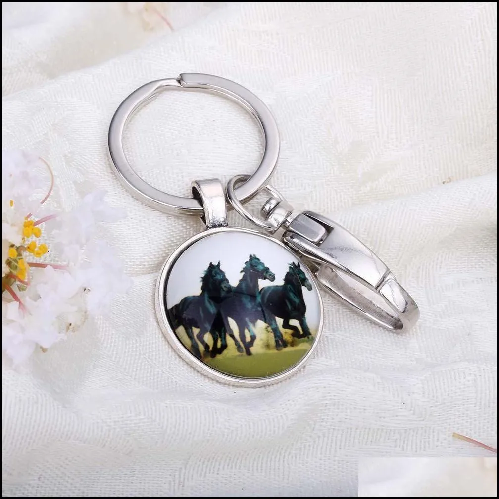 round alloy class horse time keychain bohemian jewelry fantasy animal couple keychains gifts for women men