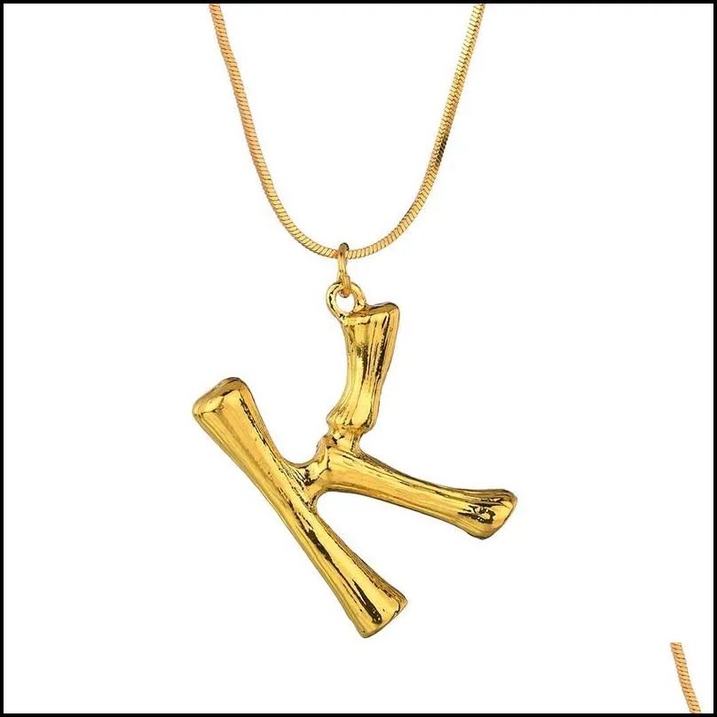 fashion 26 inital letter name bamboo pendants necklace for women gold color az alphabet snake chain necklace jewelry wholesale