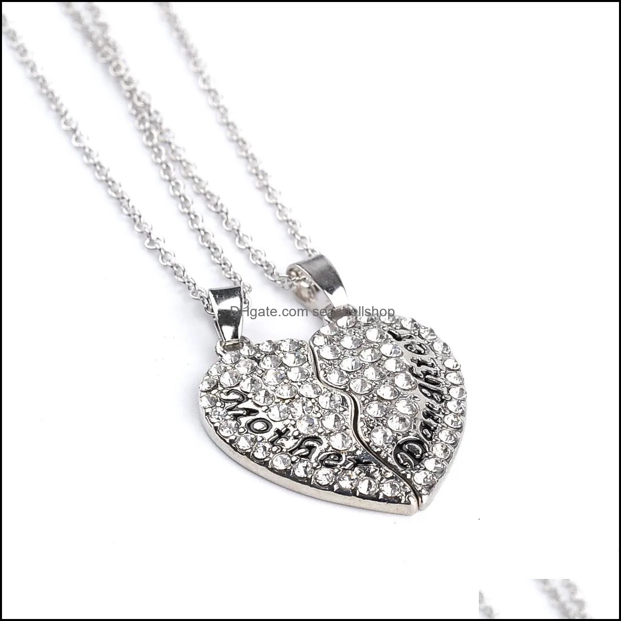  mothers day jewelry set white crystal rhinestone heart mother and daughter lettering pendant necklace for girl women fashion