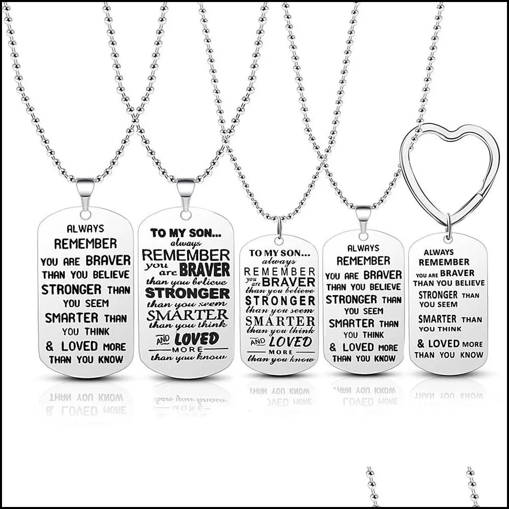 stainless steel family necklace to my son daughter love always remember you are braver dog tag pendant chain charm kids father mother birthday