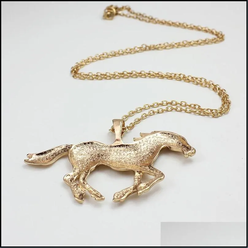 sliver gold horse shape chain necklece for women girl cute animal 64x41mm pendants necklace lucky jewelry accessories