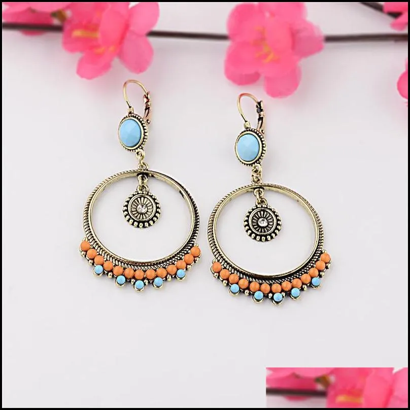 vintage ethnic round beads dangle drop earrings hanging for women bohemia female fashion earring party jewelry wholesale