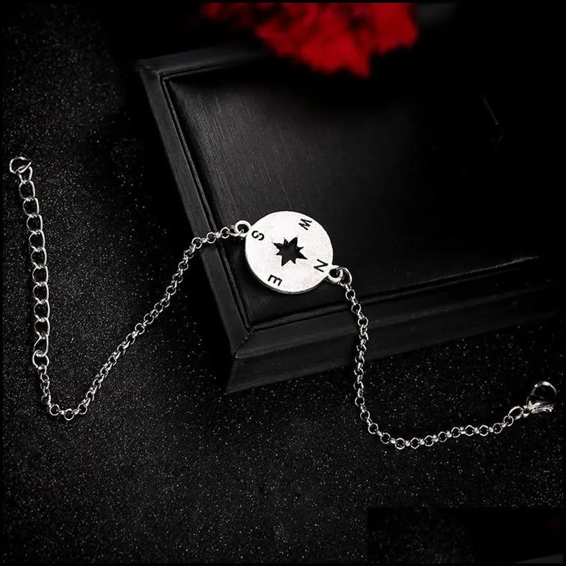  est bohemian style arrow bangle carved compass metallic beads chain silver charm bracelet for women fashion jewelry set