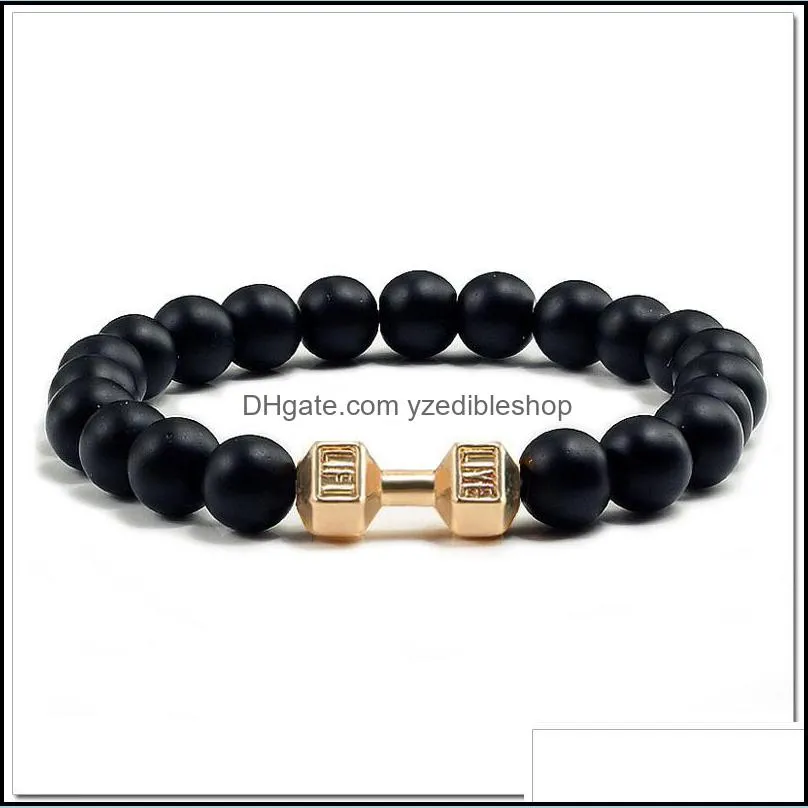 lava bracelet black volcanic stone beads bracelets for women men fitness barbell jewelry mens bracelet yzedibleshop