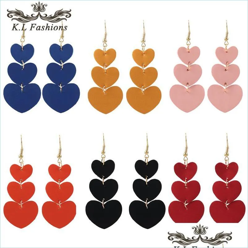  fashion designer twoside pu leather dangle earrings for women girl colorful heart charm lightweight long hook earring christmas