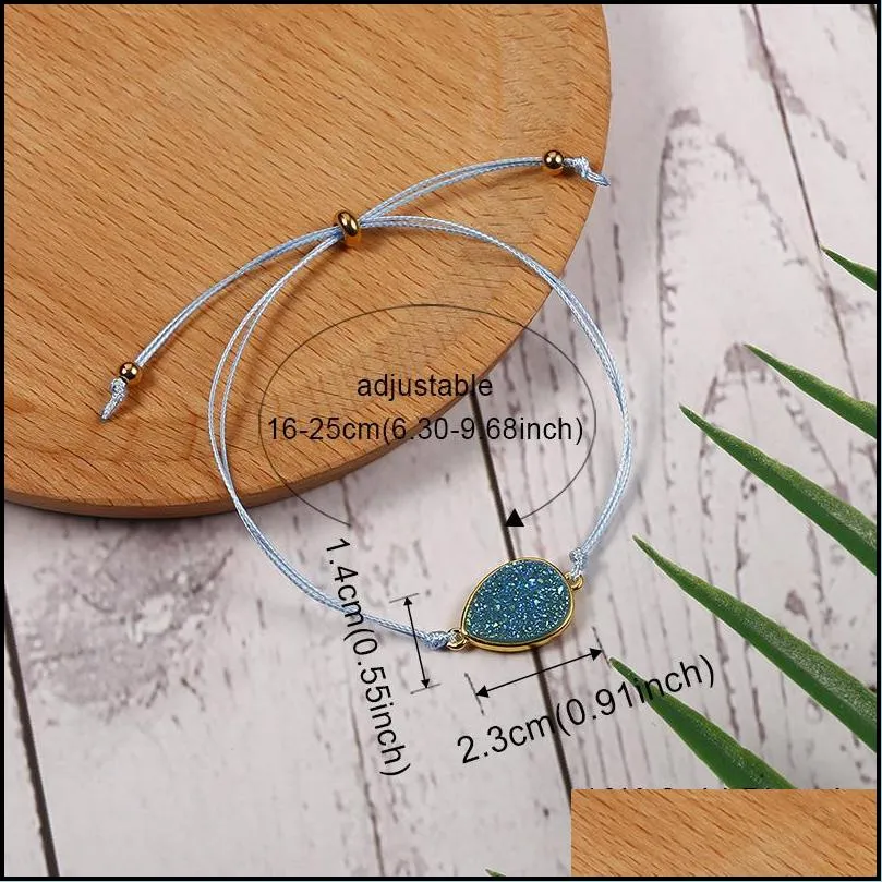 fashion natural resin stone waterdrop druzy charm bracelet with wish card colorful string rope braid bracelets for men women jewelry