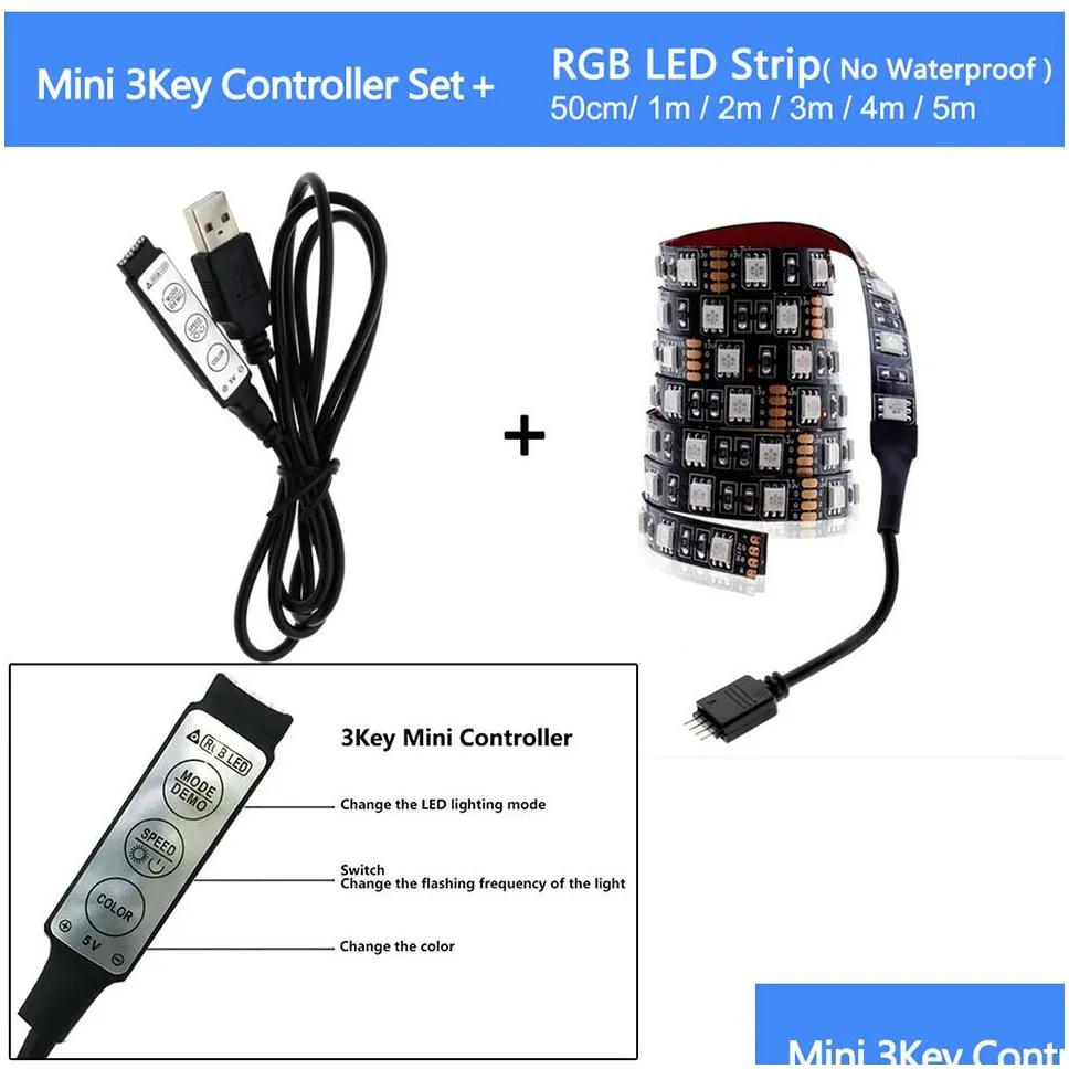 usb led strip 5050 rgb changeable led tv background lighting 50cm 1m 2m  4m 5m diy flexible led light