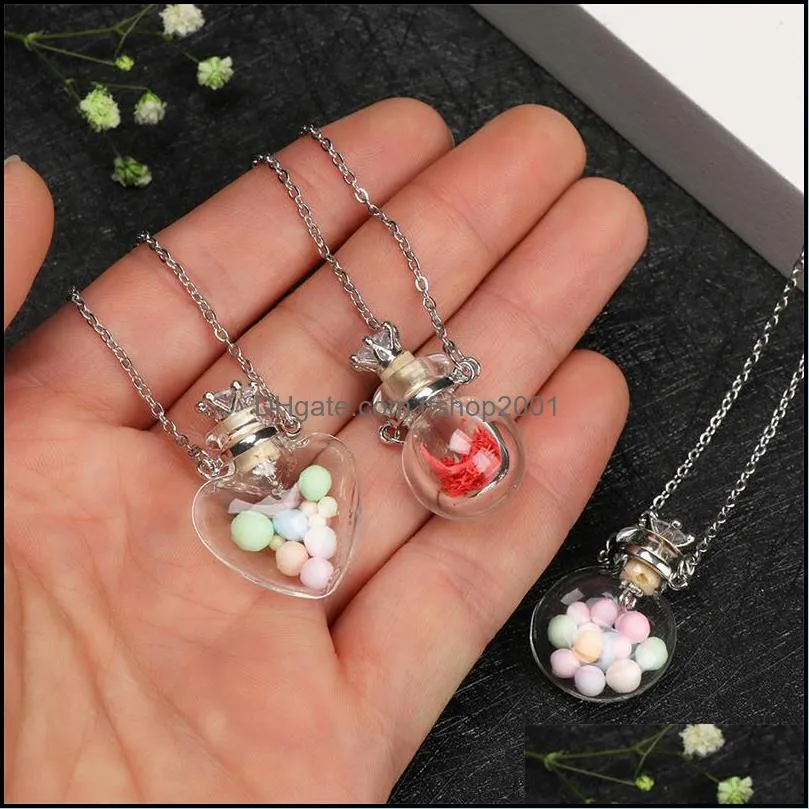 pendant necklaces water drop heart necklace make wishes openable  oil steel chain perfume glaze vial memorial jewelry 1811 t2