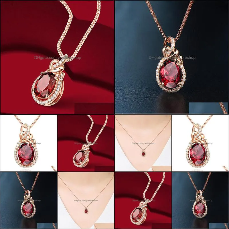 rose gold necklaces with round ruby zircon gemstone heart pendant necklace for women wedding gift jewelr yzedibleshop