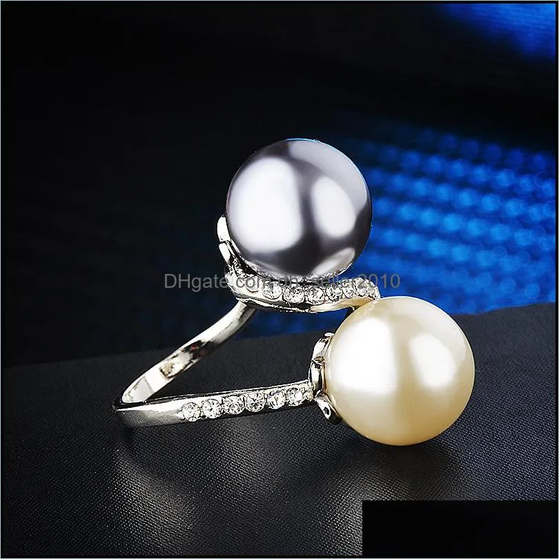 fashion big double simulated pearl rings for women rhinestone inlay finger ring jewelry gifts us size 69