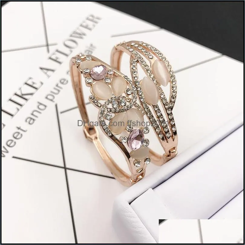 charm bangle bracelet rose gold silver mix different styles wholesale cat eye gem rhinestone jewelry korean fashion quality bracelets 525