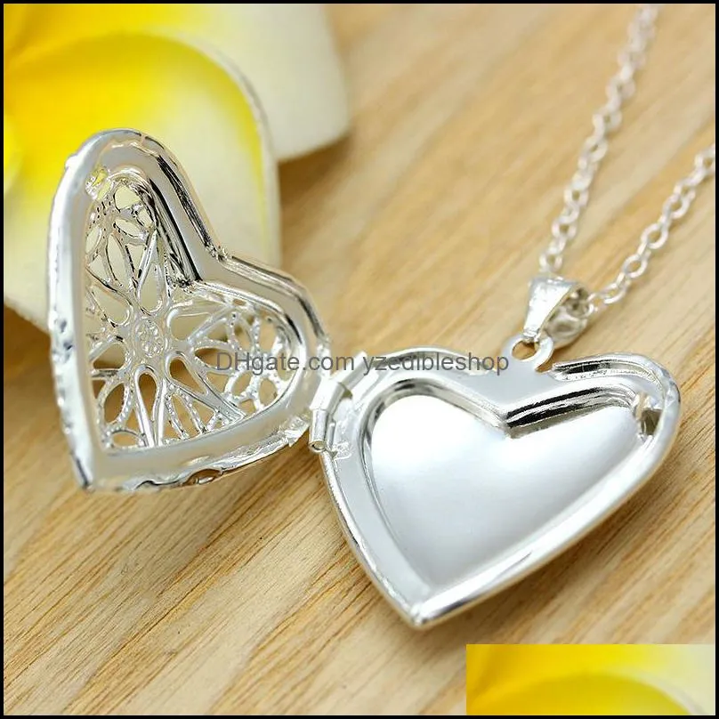 open locket necklace p o frame necklace hollow out silver plated rectangle shell drop love heart pendant necklac yzedibleshop