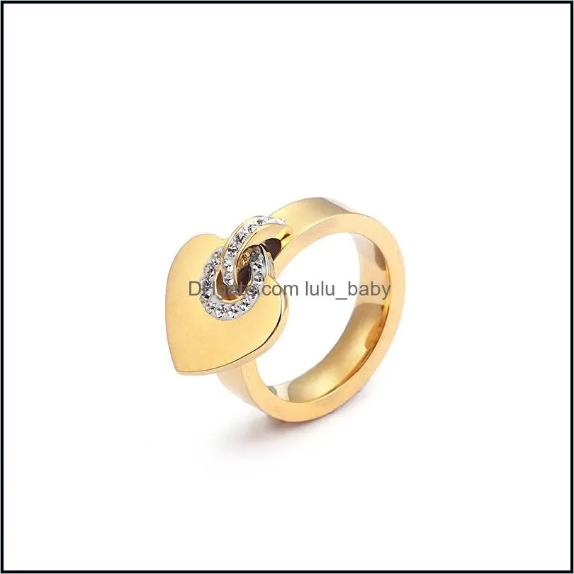 love rings of titanium steel jewelry wholesale fashion diamond heartshaped ring plating 18k gold stainless steel ring for women gift