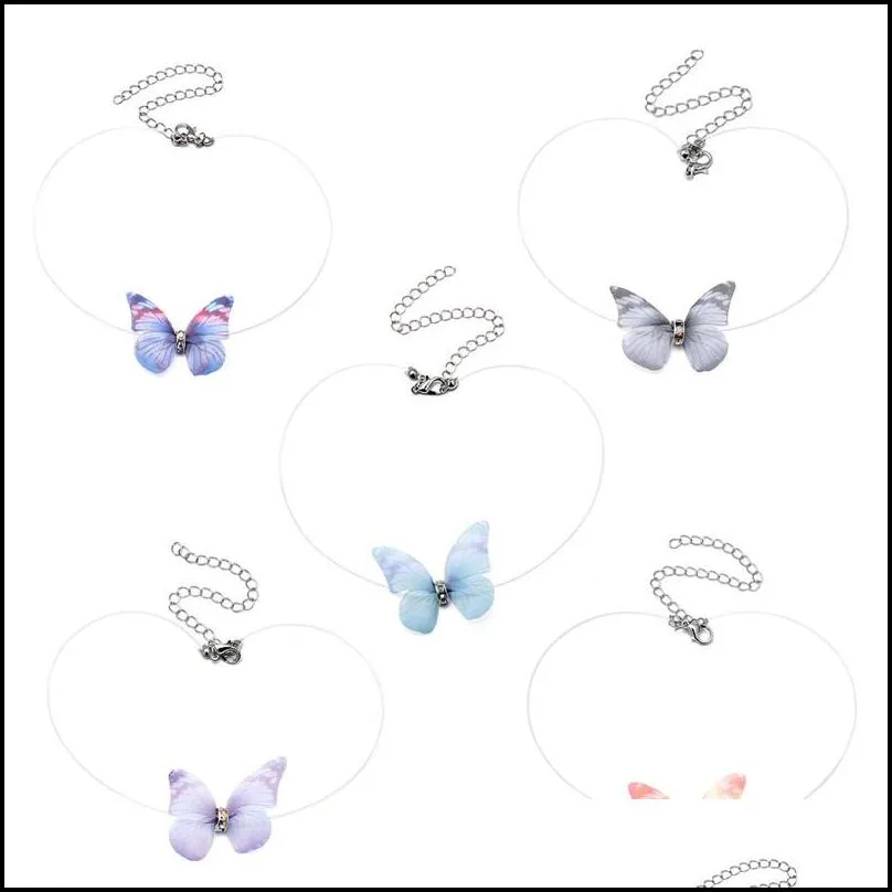 colorful 3d butterfly chokers necklace for women gift invisible fish line silk elegant crystal necklaces 3d yarn choker