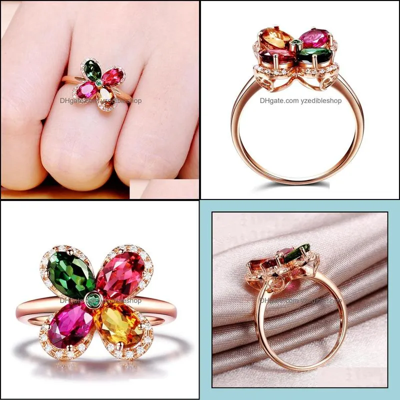 rose gold adjustable rings for women jewelry amethyst ruby gemstones crystals rings wholesale powder plant fourleaf clover ring